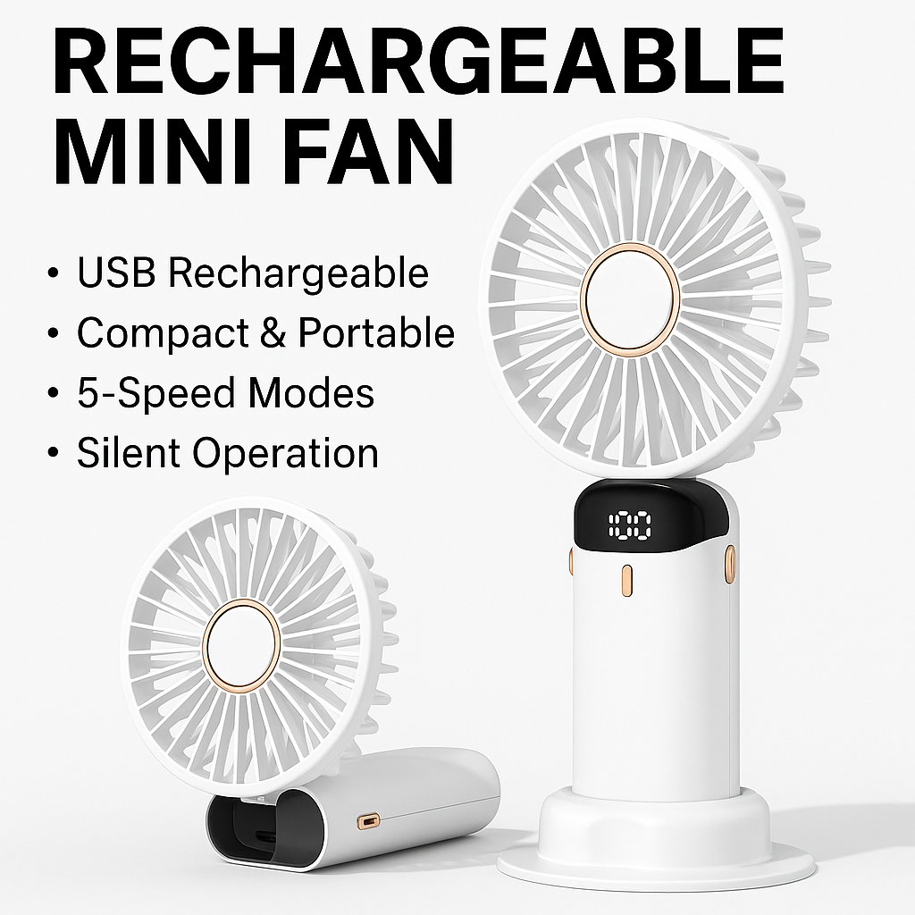 Portable Handheld Mini Fan | USB Rechargeable Cooling Fan for Travel, Home & Office Use