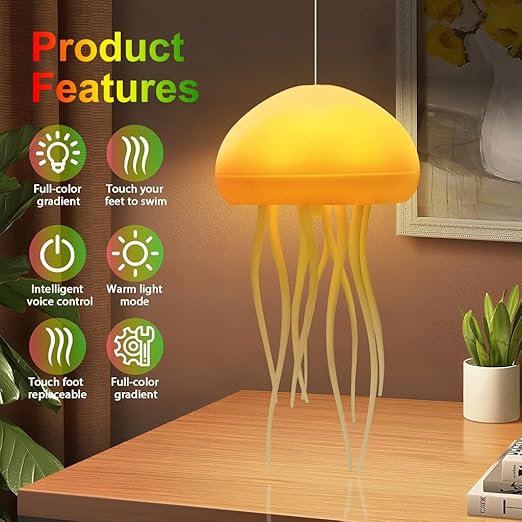 Aurora LED Jellyfish Night Light Lamp – Color-Changing Mood Light with USB Rechargeable Battery – 7 Lighting Modes – Soft Silicone Tentacles – Ideal for Bedroom, Kids Room, Desk & Gifts
