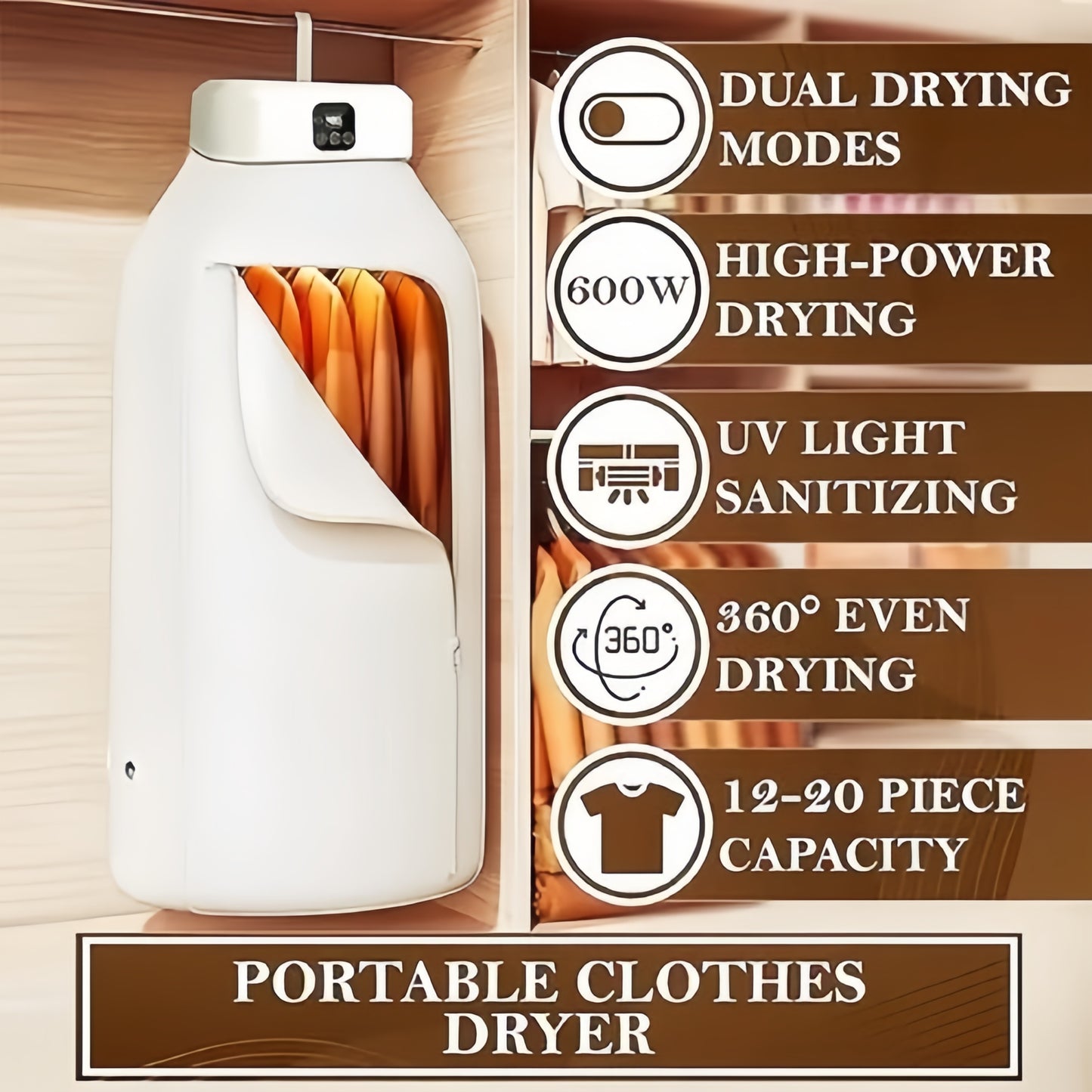 Portable Electric Cloth Dryer – Foldable & Compact Laundry Drying Machine for Home & Travel Use