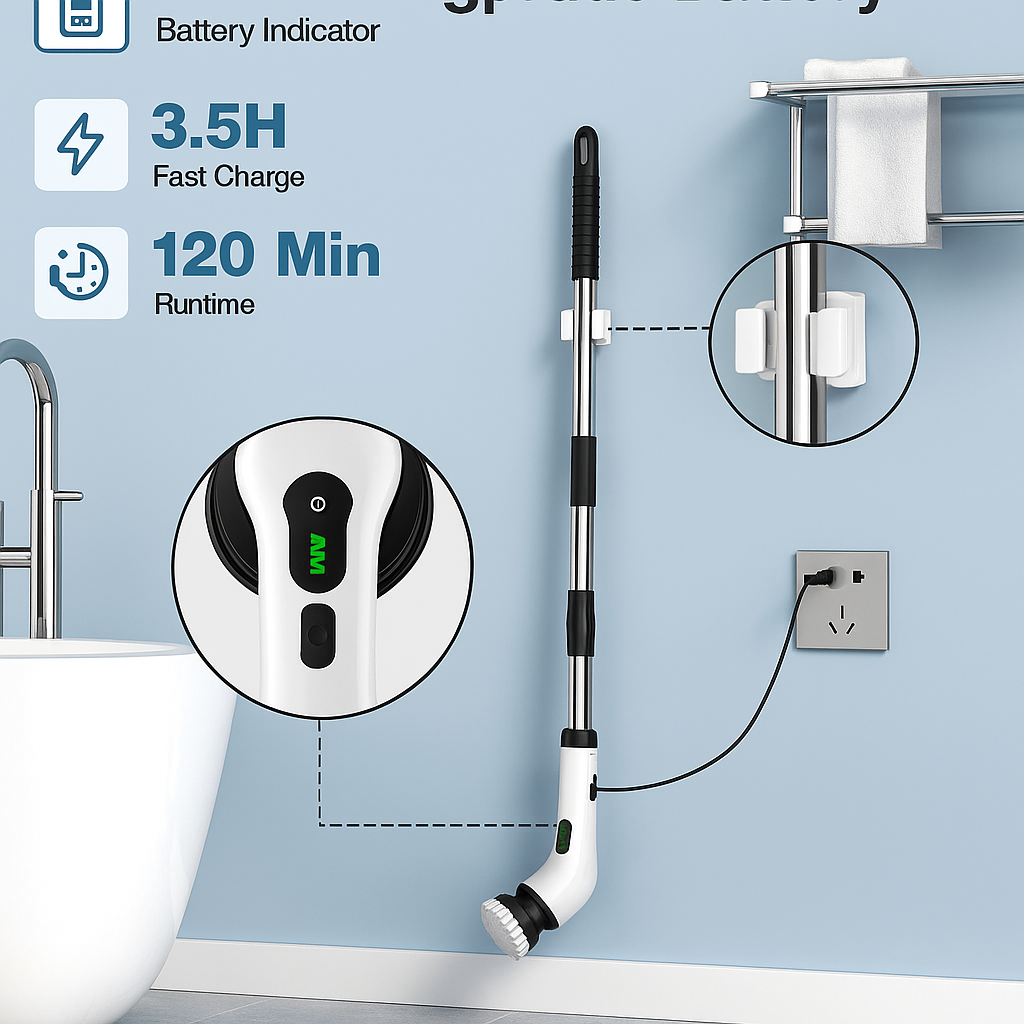 9-in-1 Cordless Electric Spin Scrubber – Rechargeable Power Cleaning Brush with 7 Heads for Bathroom, Floor, Tiles & Kitchen